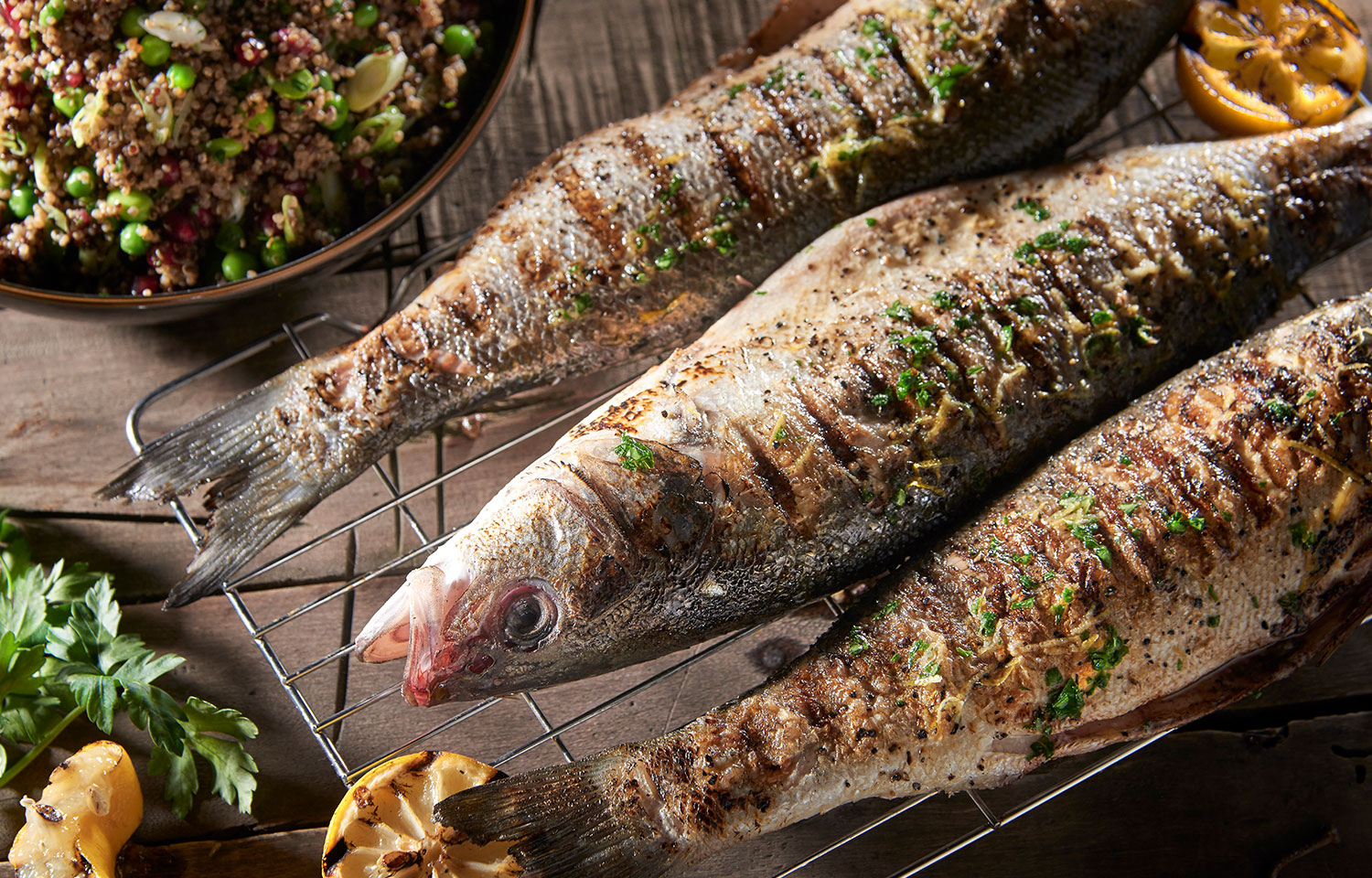 Grilled whole seabass