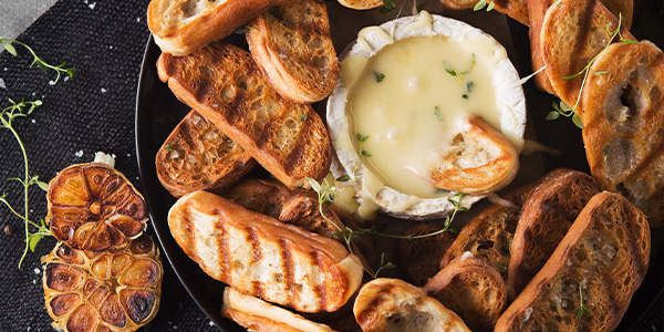 Baked Cheese with Garlic Croutons